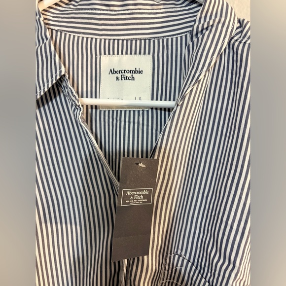 NWT Abercrombie Long-Sleeve Utility Blue Striped Shirt Dress Size Large - Picture 6 of 7